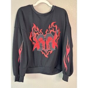 Betty Boop Flames Sweatshirt Shein X Fleischer Studios Black Red 2XL